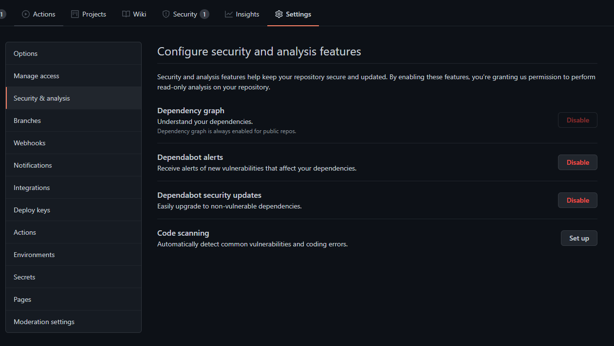 github repository setting